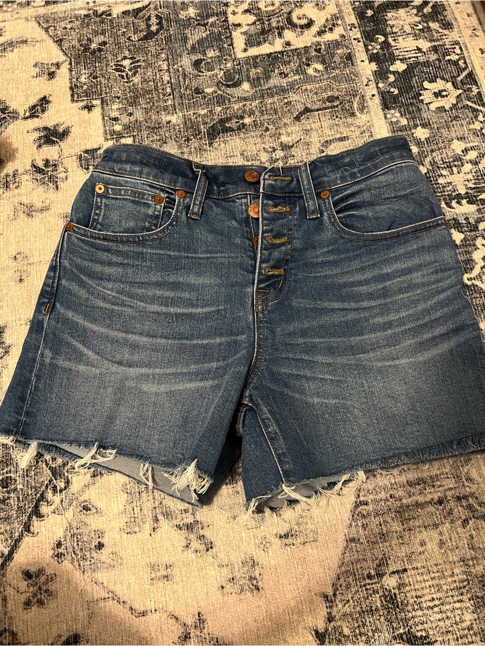 Madewell Blue Button-Fly Frayed Hem Denim Shorts